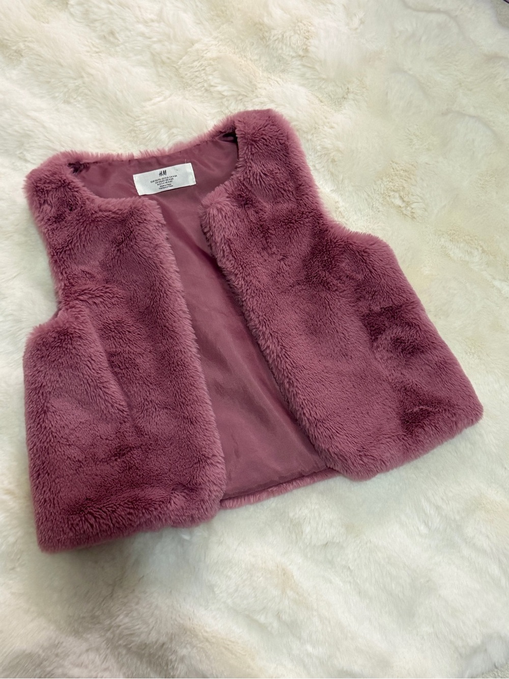 H&M Girls Faux Fur Vest - Mauve Pink